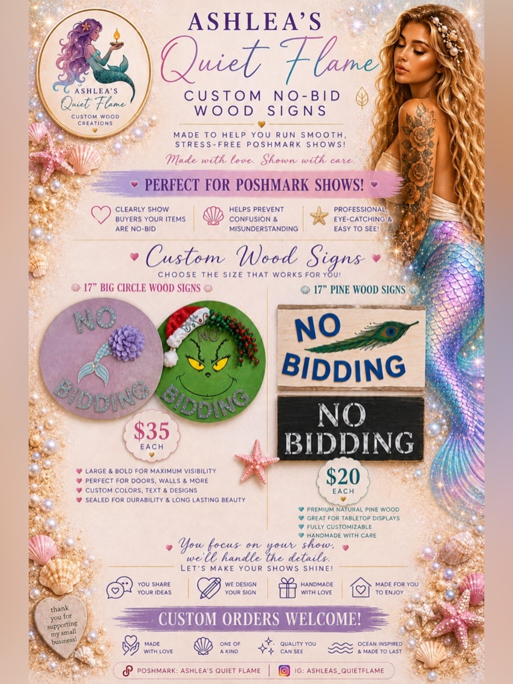 🧜‍♀️Custom Bundle No Bids Signs 🧜🏼‍♀️